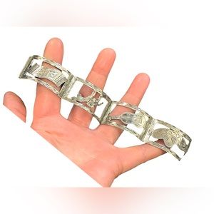 Sterling Silver story panel bracelet signed JCM Mexico eagle assay Taxco